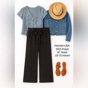 Heimish USA Wide Leg Tie Waist Pants 2XL Plus Size Black Comfy Lounge NWOT